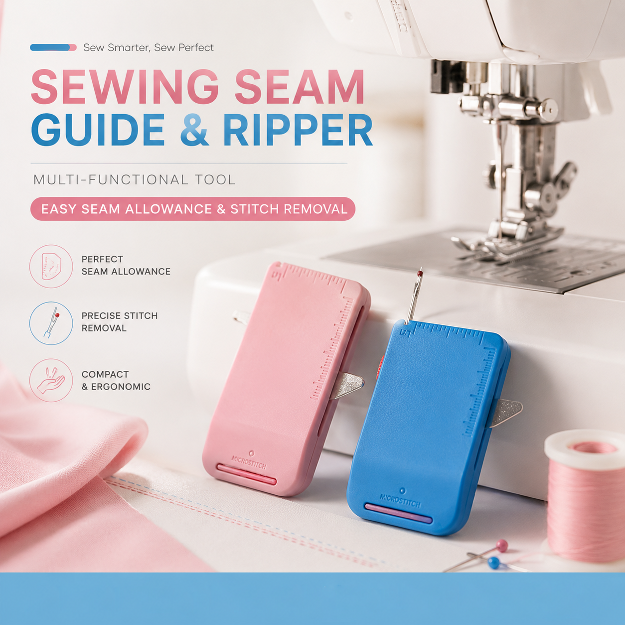 Doryma®🧵 Sewing Seam Guide & Ripper – Multi-functional Tool, Easy Seam Allowance & Stitch Removal ✂️🪡