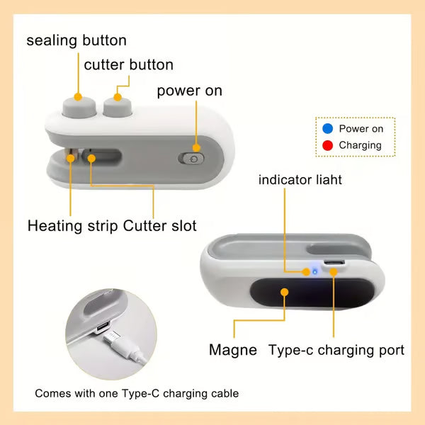 ⏳Mini Bag Sealer with Cutter and Magnet